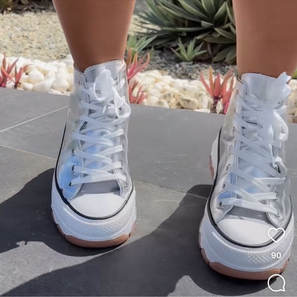 🔴🆕 Silver Metallic High-Top Women's Sneakers - Picture 6 of 6